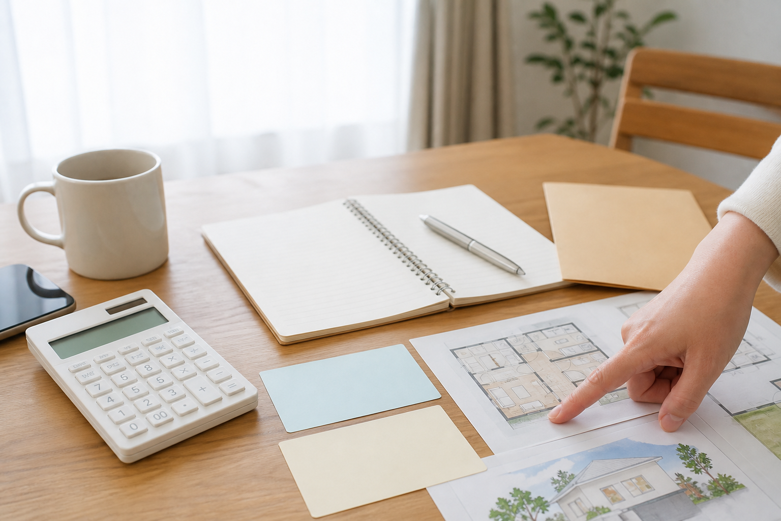 予算と希望条件を書き出して比較しながら、初めての住宅購入の準備を整える手元のイメージ